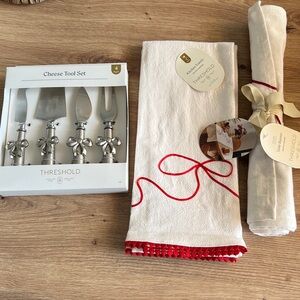 New Threshold bow bundle cheese tool set ribbon table runner 2pk kitchen towels
